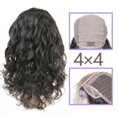 Natural #1b Brazilian Virgin Human Hair 4x4 closure wig loose wave