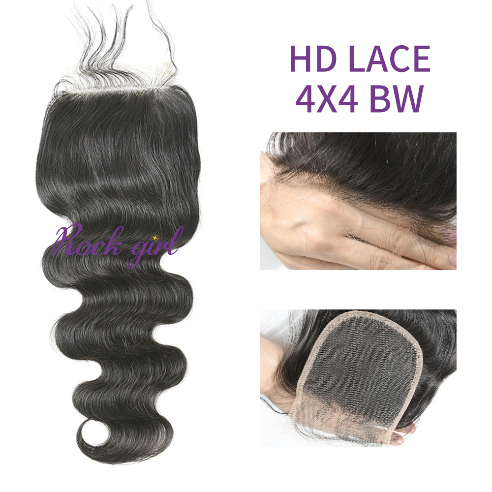 HD Lace  Virgin Human Hair Body Wave 4x4  Lace Closure