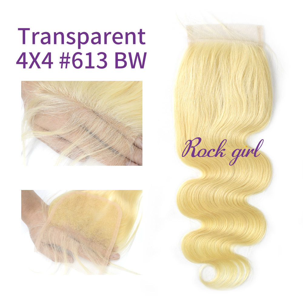 Blonde #613 European Virgin Human Hair 4X4 Lace Closure Body Wave