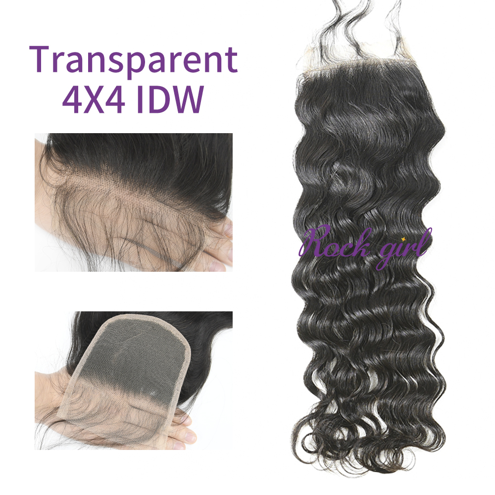 #1b Brazilian Virgin Human Hair 4x4 Lace Closure Indian wave