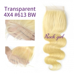 Blonde #613 European Raw Human Hair 4X4 Lace Closure Body Wave