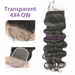 #1b Brazilian Virgin Human Hair 4x4 Lace Closure Ocean Wave