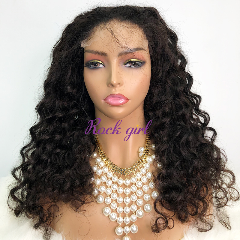 Natural #1b Brazilian Virgin Human Hair 4x4 closure wig deep wave