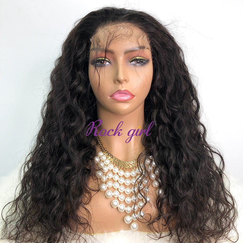 Natural #1b Brazilian Virgin Human Hair 4x4 closure wig indian wavy
