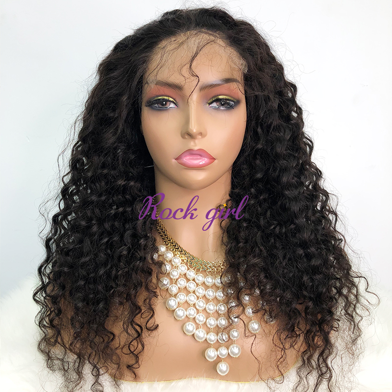 Natural #1b Brazilian Virgin Human Hair 4x4 closure wig deep curly