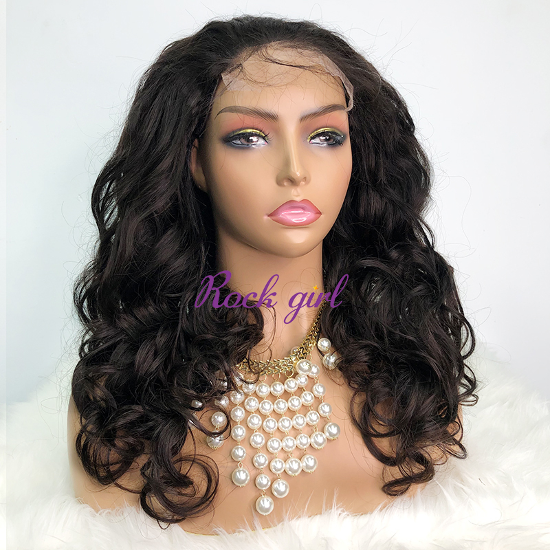 Natural #1b Brazilian Virgin Human Hair 4x4 closure wig loose wave