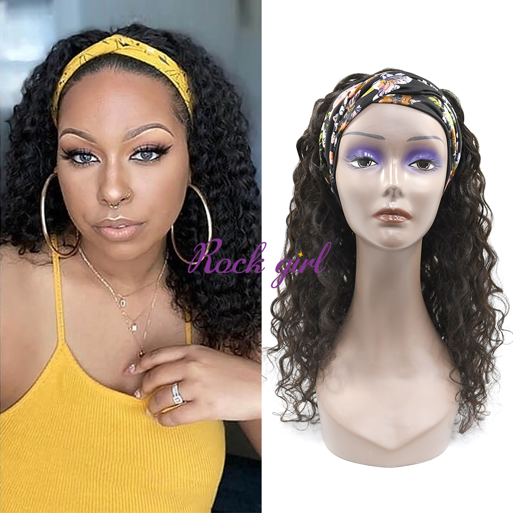 #1b Brazilian Virgin Human Hair Head Band Wig Italian Curly