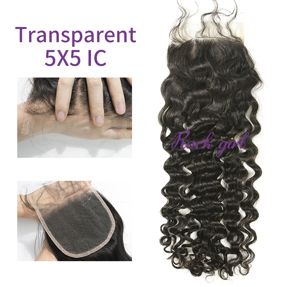 Transparent Virgin Human Hair Italian Curly 5x5 Lace Closure