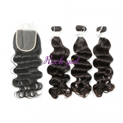 #1b Brazilian Virgin Human Hair Weft with 4x4 Closure Ocean Wave