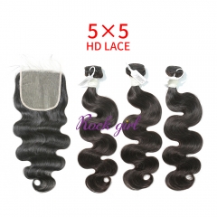 HD Lace Virgin Human Hair Bundle with 5X5 Closure Body Wave