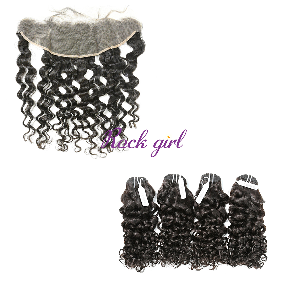 #1b Brazilian Virgin Human Hair Weft with 13X4 Frontal Italy Curly