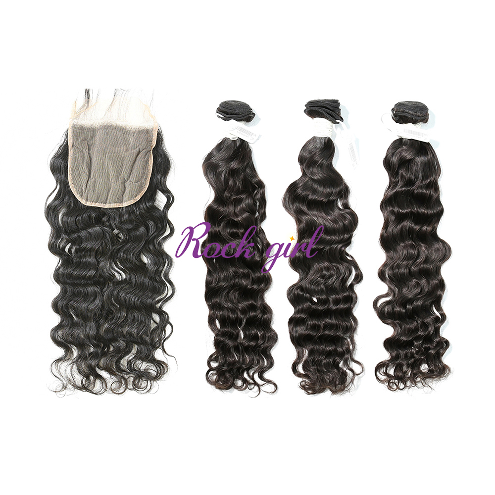 #1b Brazilian Virgin Human Hair Weft with 5×5 Closure Indian Curly