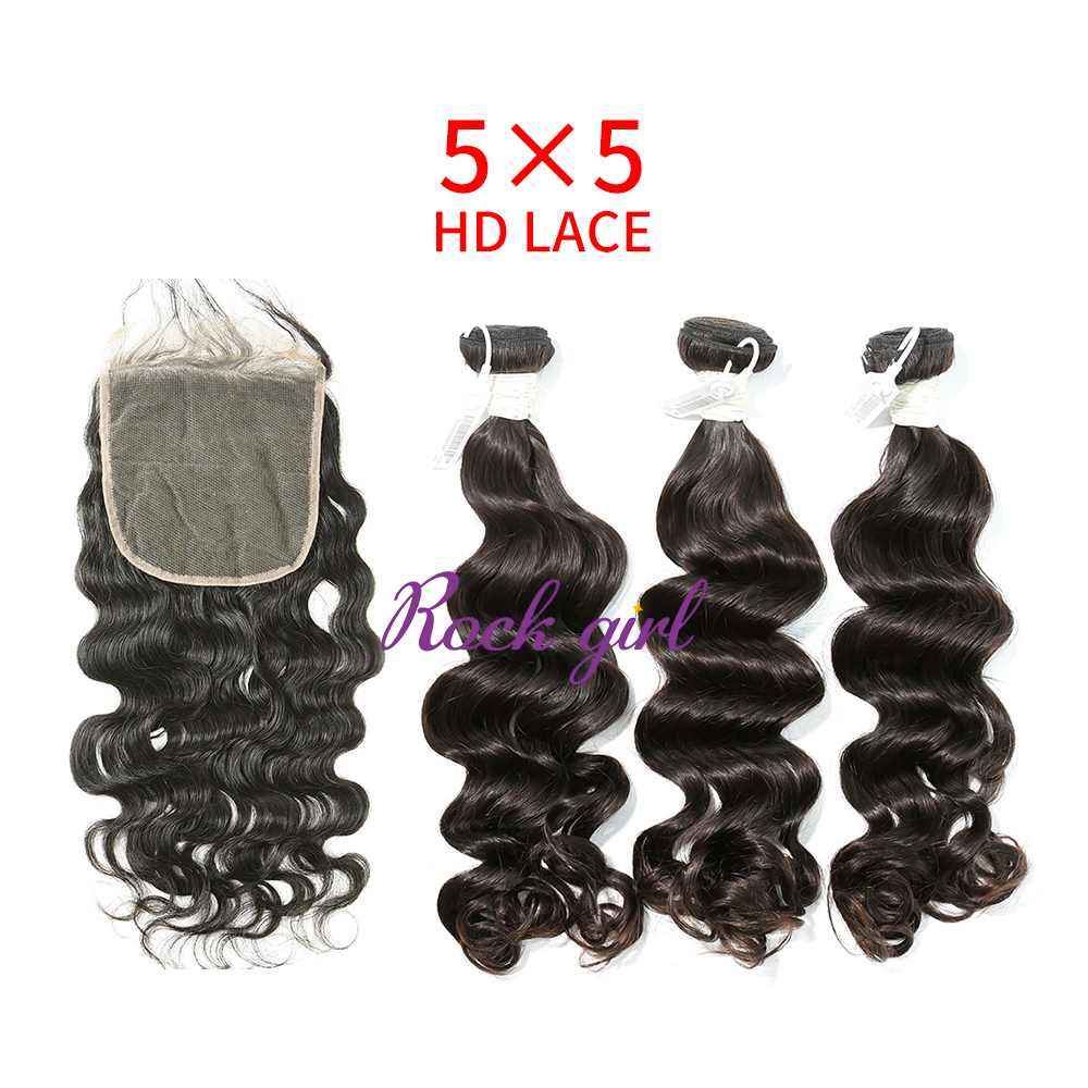 HD Lace Virgin Human Hair Bundle with 5X5 Closure Ocean Wave
