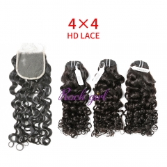 HD Lace Virgin Human Hair Bundle with 4×4 Closure Italian Curly