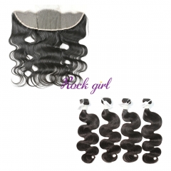 #1b Brazilian Virgin Human Hair Weft with 13×4 Closure Body Wave