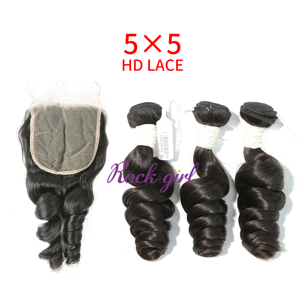 HD Lace Virgin Human Hair Bundle with 5X5 Closure Loose Wave