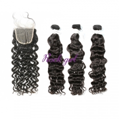 #1b Brazilian Virgin Human Hair Weft with 4x4 Closure Indian Curly