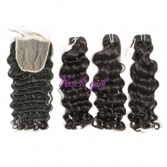 #1b Brazilian Virgin Human Hair Weft with 5×5 Closure Indian wave