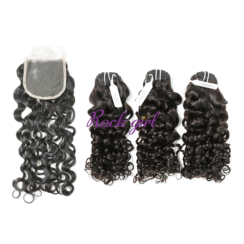 #1b Brazilian Virgin Human Hair Weft with 4x4 Closure Italy Curly