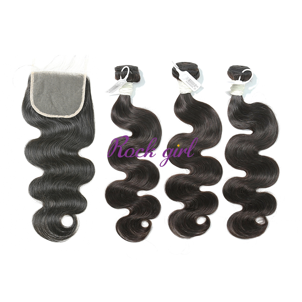 #1b Brazilian Virgin Human Hair Weft with 4x4 Closure Body Wave