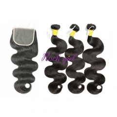 #1b Brazilian Raw Human Hair Weft with 4x4 Closure Body Wave