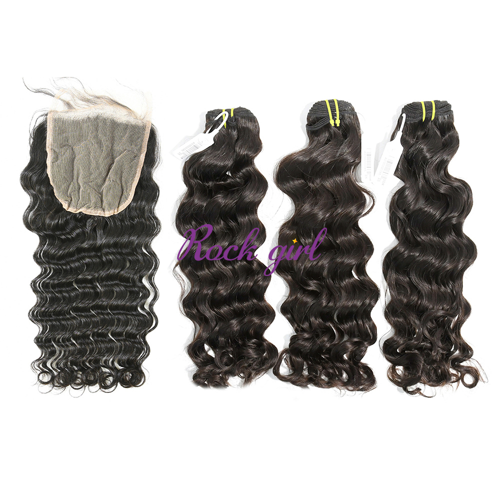 #1b Brazilian Raw Human Hair Weft with 13×4 Frontal Indian wave