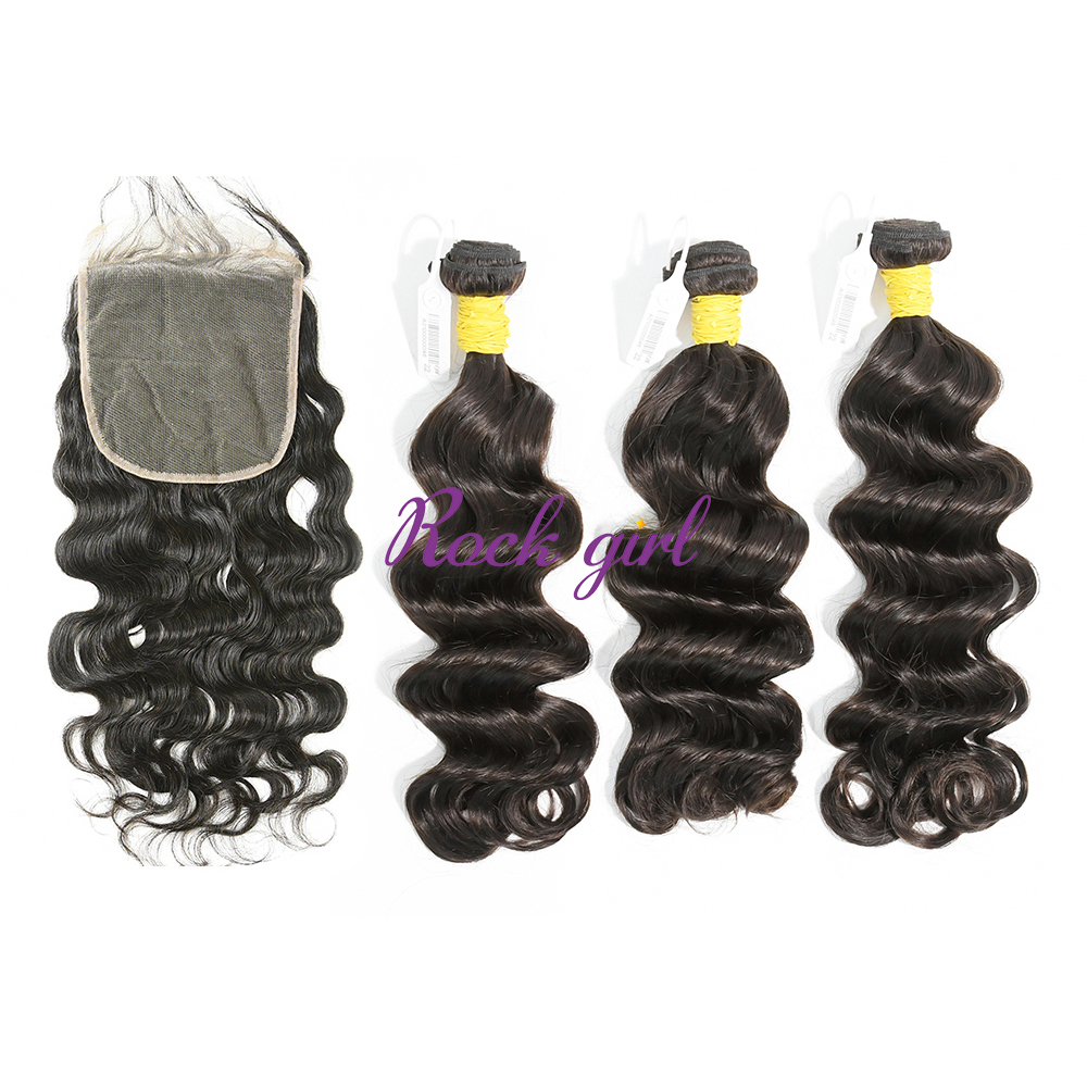 #1b Brazilian Raw Human Hair Weft with 5×5 Closure Ocean Wave