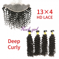 HD Lace Raw Human Hair Bundle with 13×4 Frontal Deep Curly