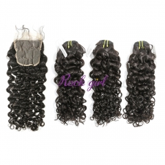 #1b Brazilian Raw Human Hair Weft with 5×5 Closure Italian Curly