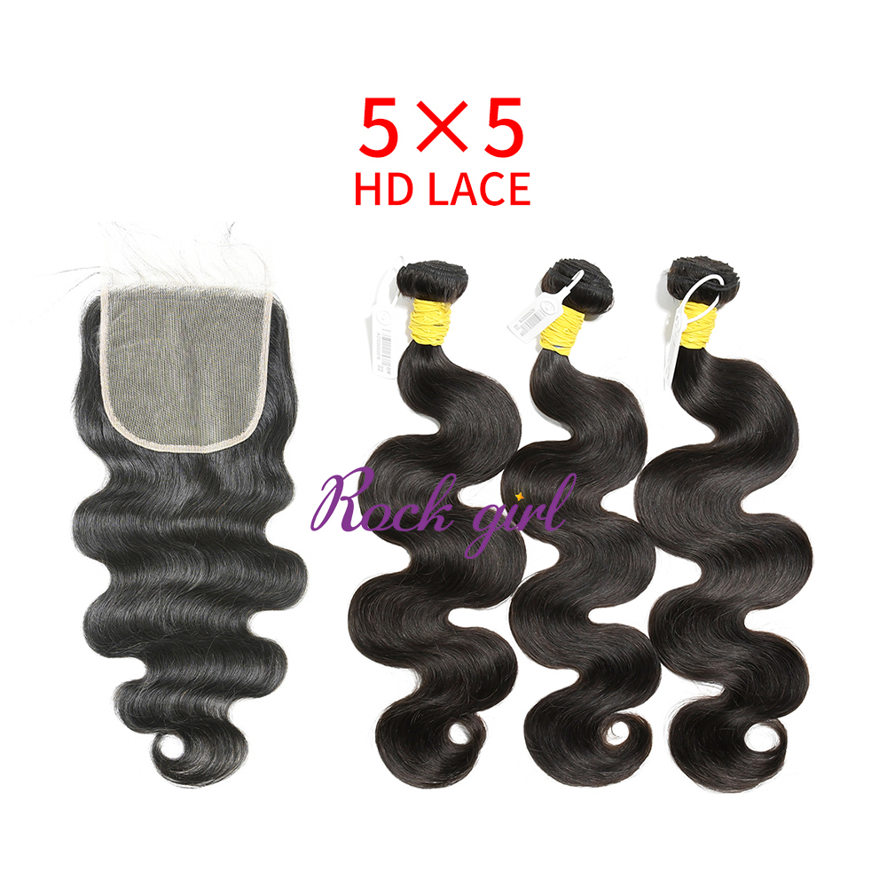 HD Lace Raw Human Hair Bundle with 5×5 Closure Body Wave