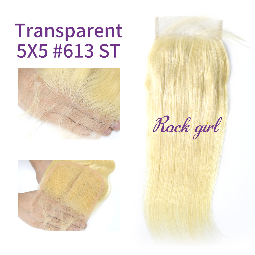 Blonde #613 European Virgin Human Hair Transparent 5X5 Lace Closure Straight