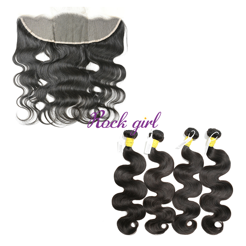 #1b Brazilian Raw Human Hair Weft with 13×4 Frontal Body Wave