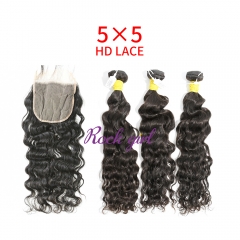 HD Lace Raw Human Hair Bundle with 5×5 Closure Indian Curly