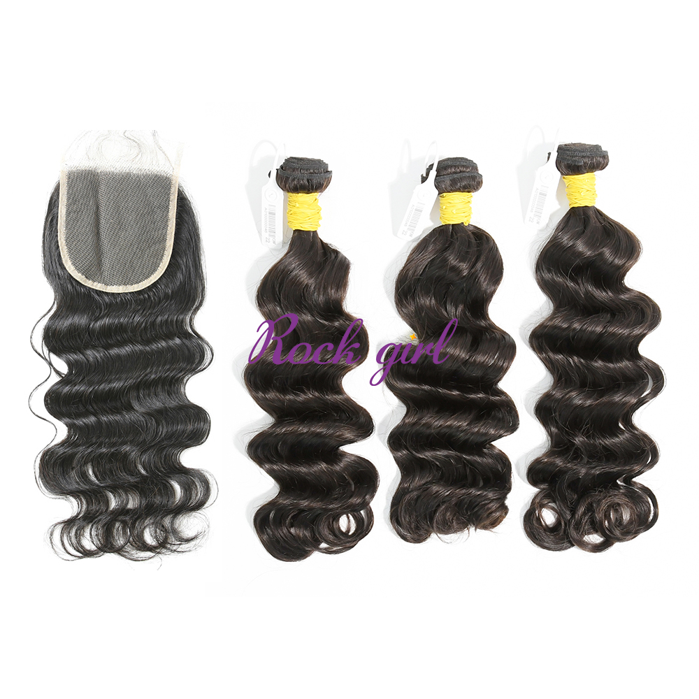 #1b Brazilian Raw Human Hair Weft with 4x4 Closure Ocean Wave