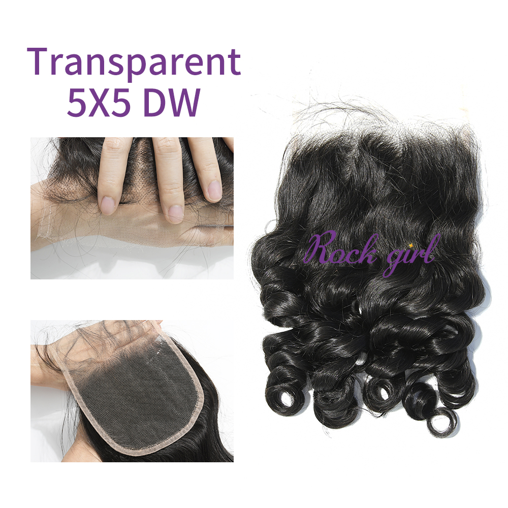 Transparent Virgin Human Hair Deep Wave 5x5 Lace Closure