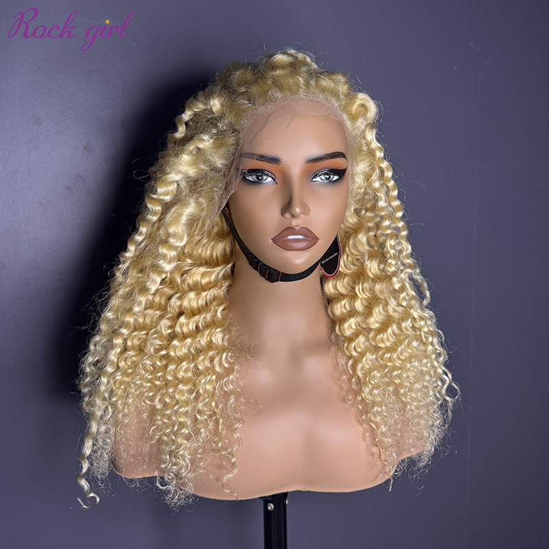 #613 Blonde European Raw Human Hair HD 13×4 frontal wig Deep Curly