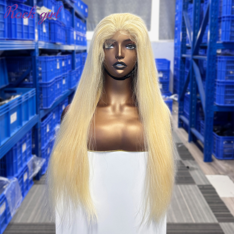 #613 Blonde European Virgin Human Hair Transparent 5×5 closure wig Straight